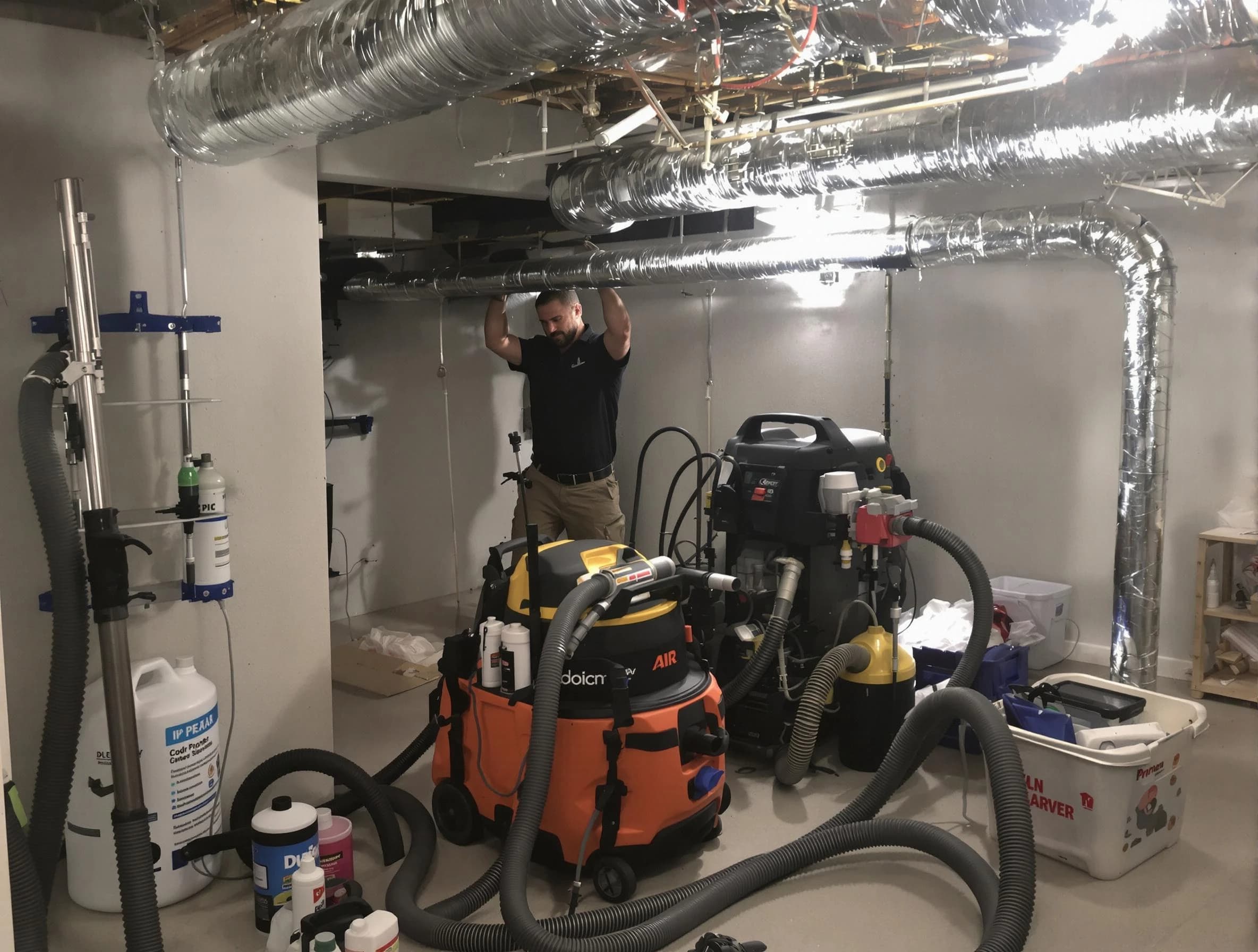 Green Hill Air Duct Cleaning specialist performing professional mold removal from air ducts using safety equipment in Green Hill