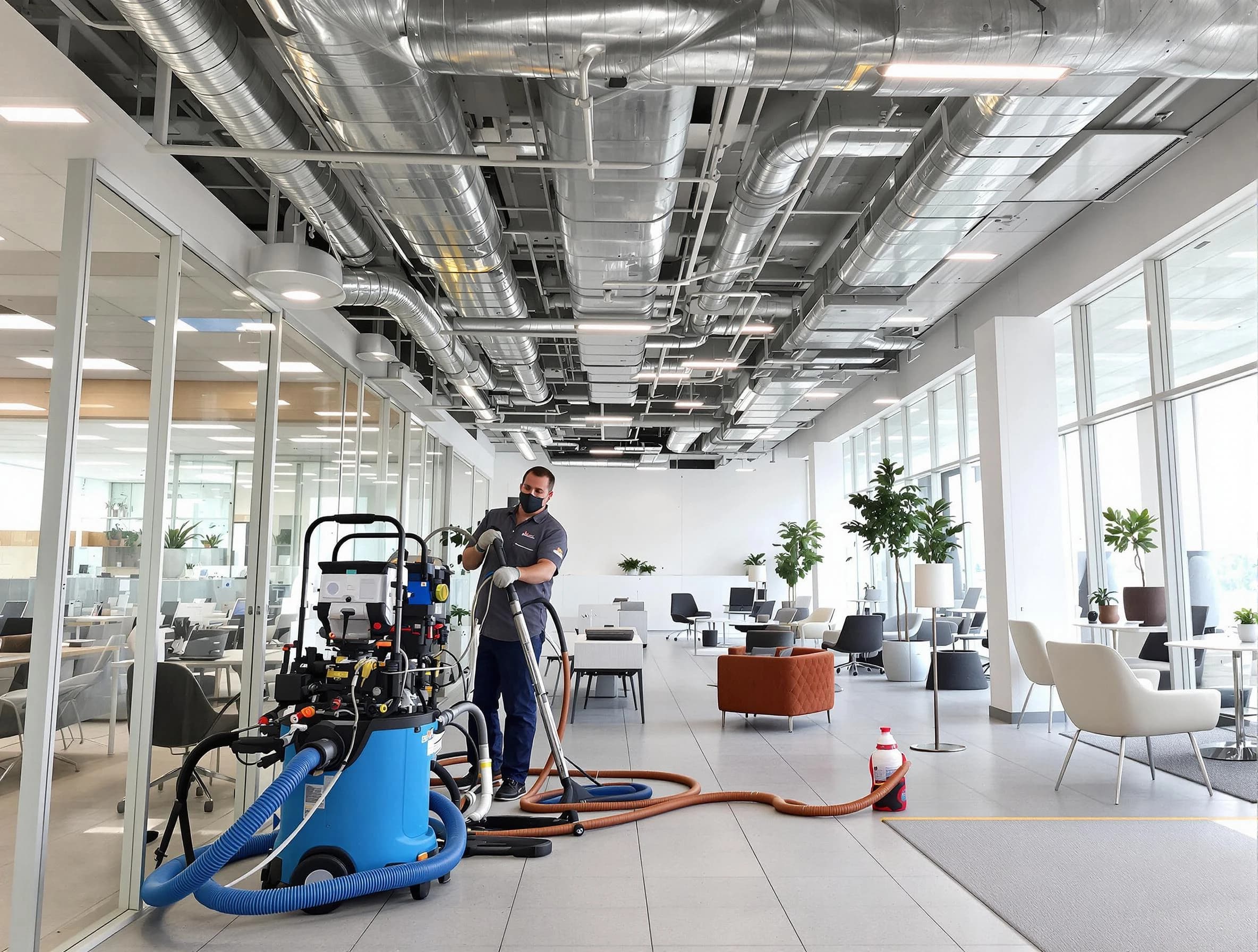 Green Hill Air Duct Cleaning team conducting comprehensive commercial duct cleaning at a business location in Green Hill