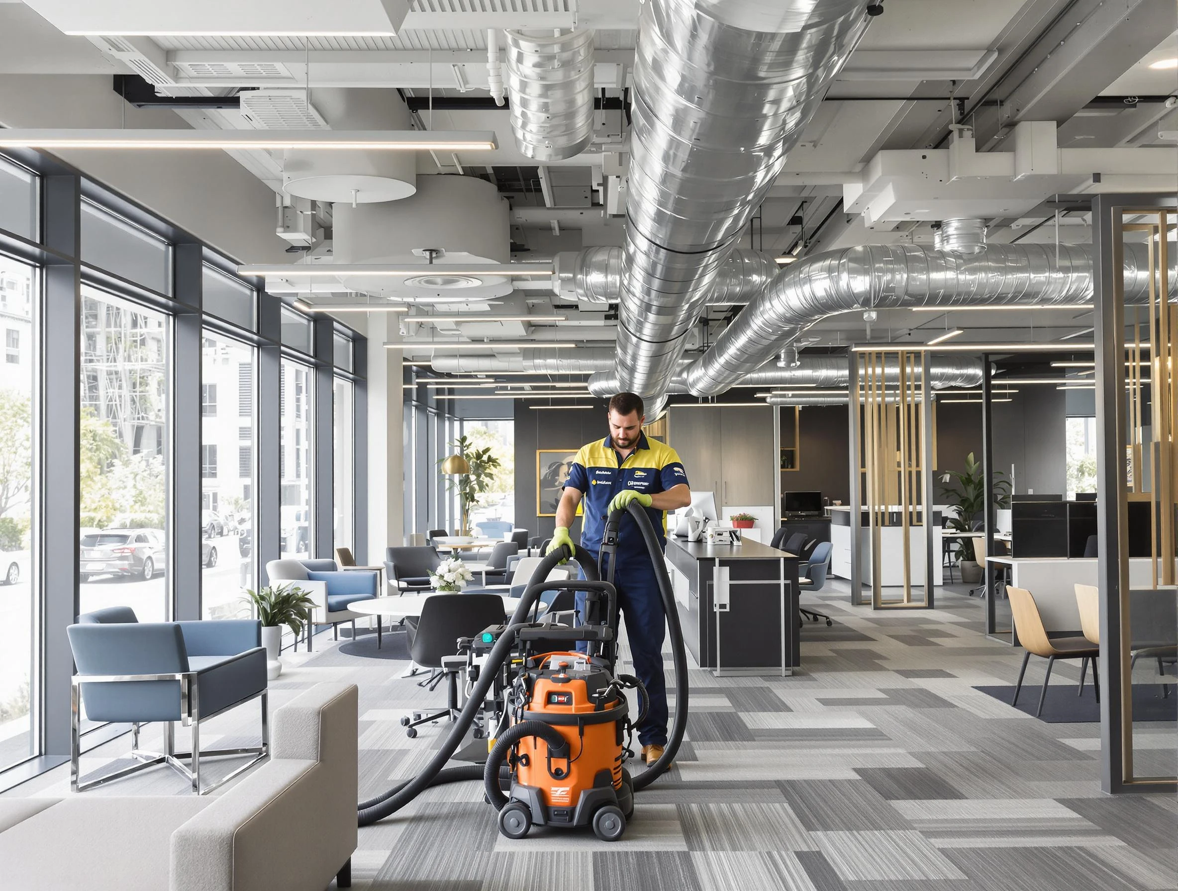 Green Hill Air Duct Cleaning team performing thorough commercial duct cleaning at a Green Hill business center